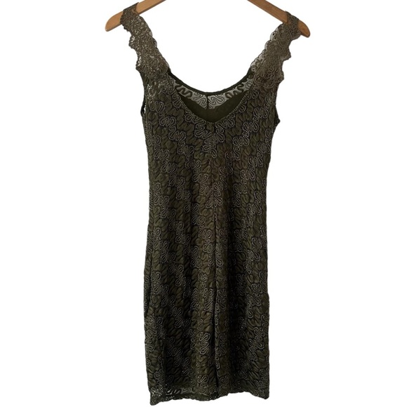 FREE PEOPLE | NWT Foiled Again Olive Lace Bodycon Open Back Boho Mini Dress | S - Picture 5 of 10